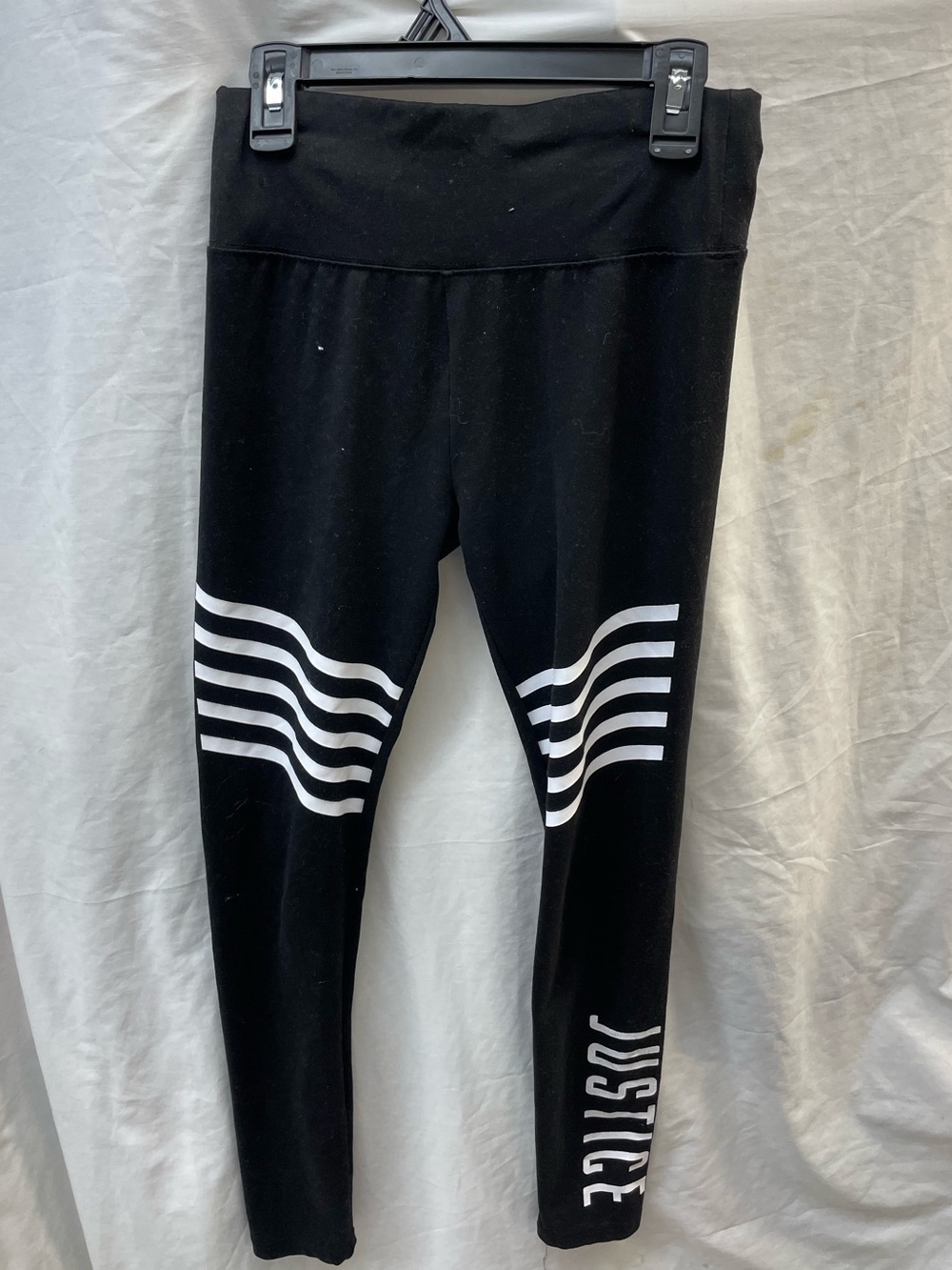 Justice Girls' Black Leggings with White Stripe Detail sz 14/16